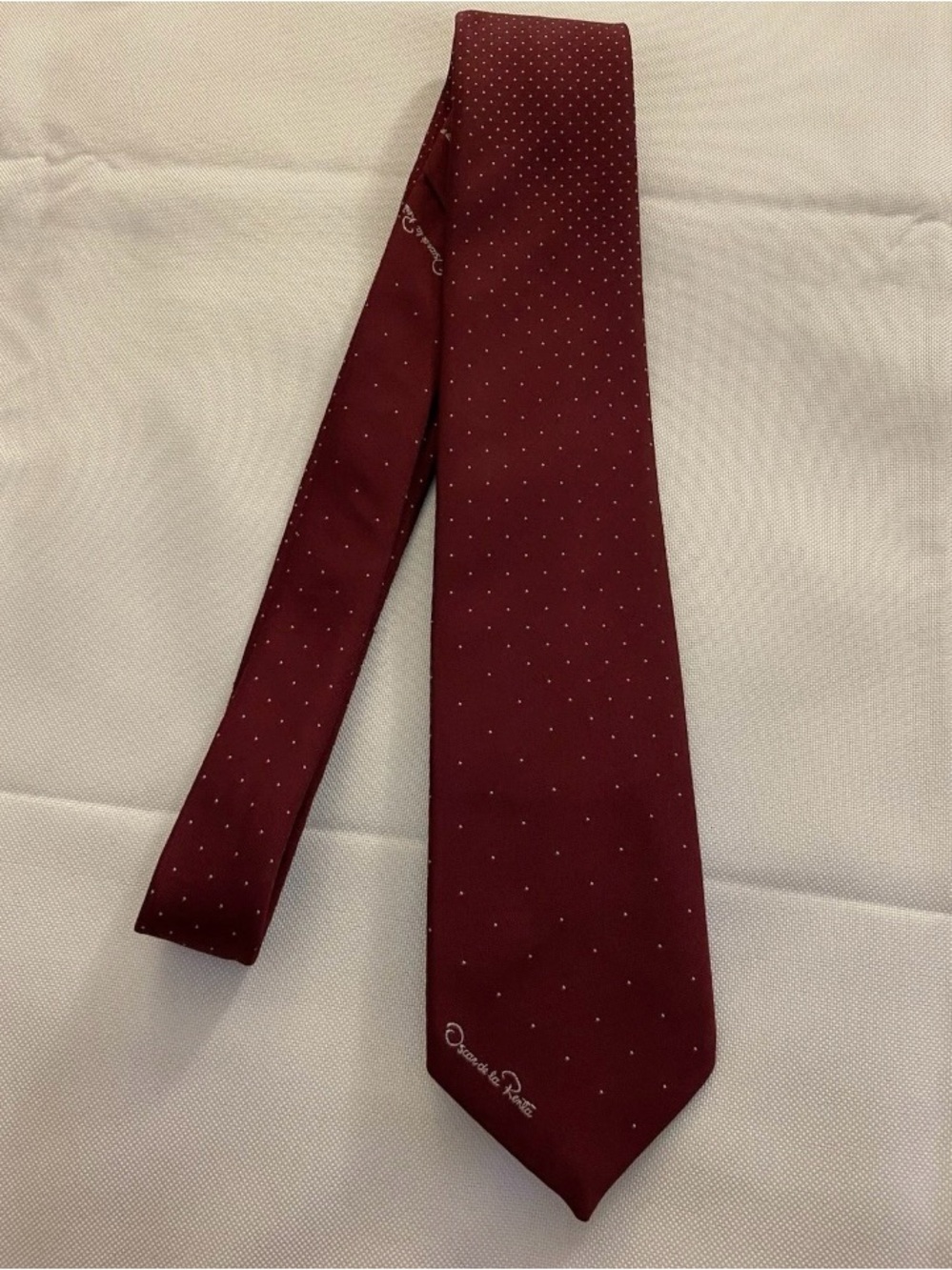 Oscar de la Renta Wine Red Tie with White Pin Dots